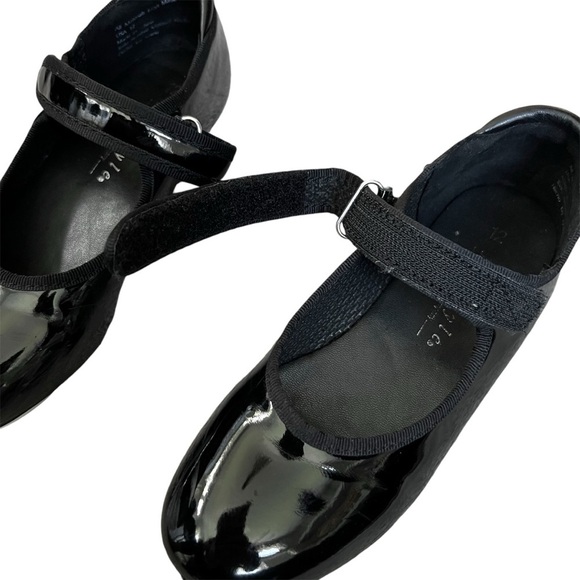 Black Tap Dance Shoes Patent Leather Velcro Closure Size 12 Toddler - Picture 5 of 7